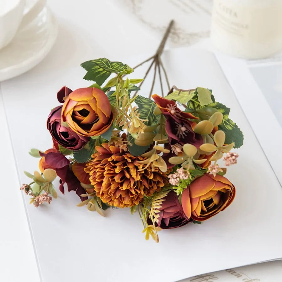 TTCY Silk Tea Rose Bud Bouquet – Artificial Flowers Home Decor Artificial Silk Flowers Babs Orange 1PC