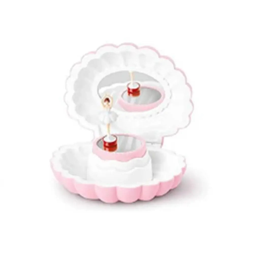 Shell Rotating Music Box – Dancing Girl Jewelry Box with Mirror Decorative Music Box Babs Light Pink