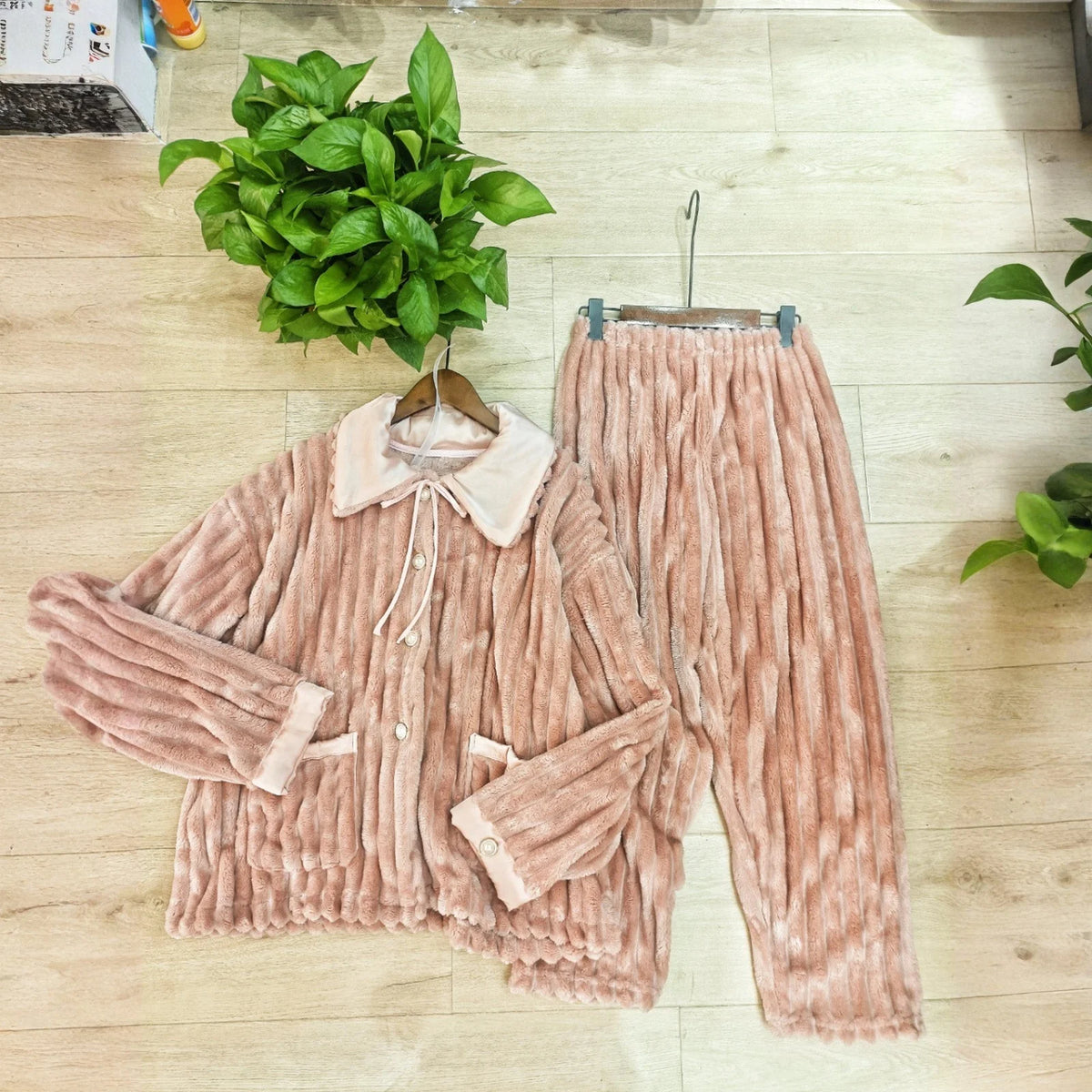 Plus Size Couple Fleece Pajamas Set – Cozy Winter Homewear Couple Pajama Set Babs Pink XL