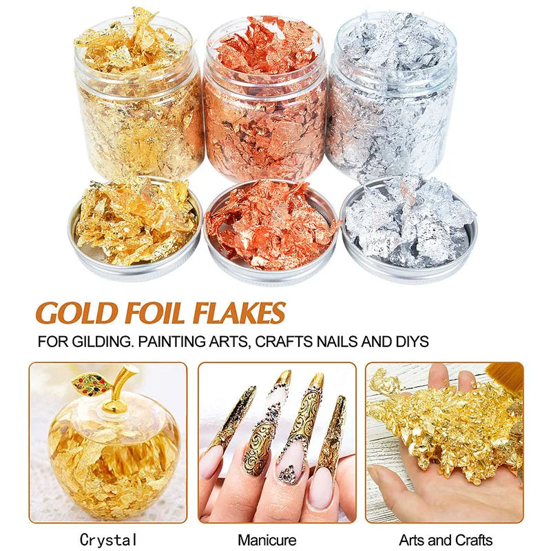 Gold Silver Copper Foil Flakes 3g – Nail Art & DIY Craft Craft Foil Flakes Babs