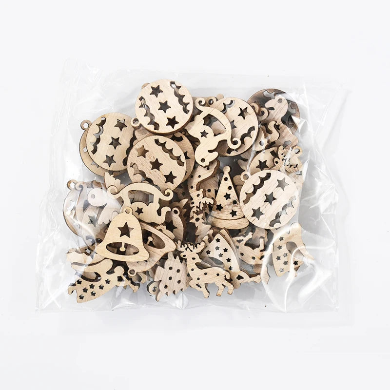 50Pcs Unfinished Christmas Wooden Ornaments DIY Tree Pendants Christmas Wood Ornaments Babs