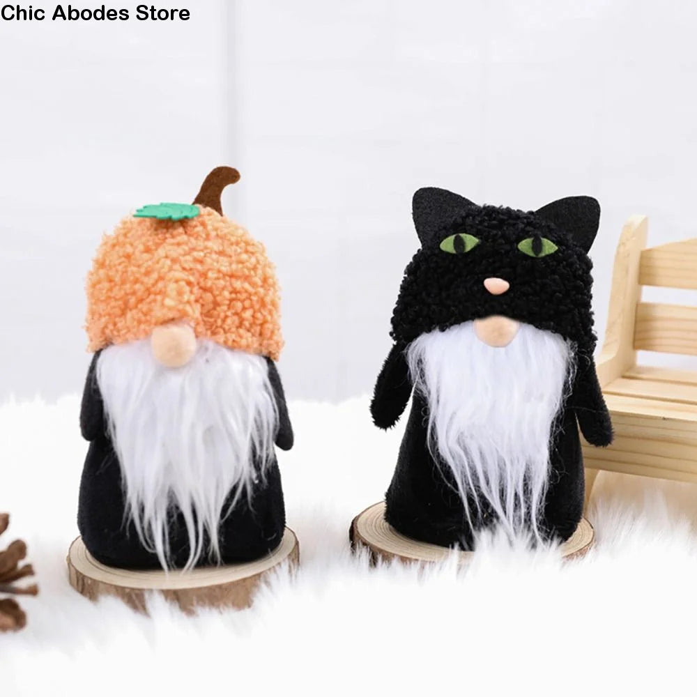 Fall Gnome Figurine Pumpkin Black Cat Halloween Ornament Gnome Figurine Babs