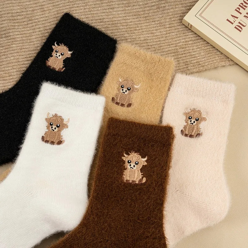 Women's Fluffy Faux Mink Fleece Mid-Calf Socks – Non-Slip, 2 Pairs Fluffy Winter Socks Babs