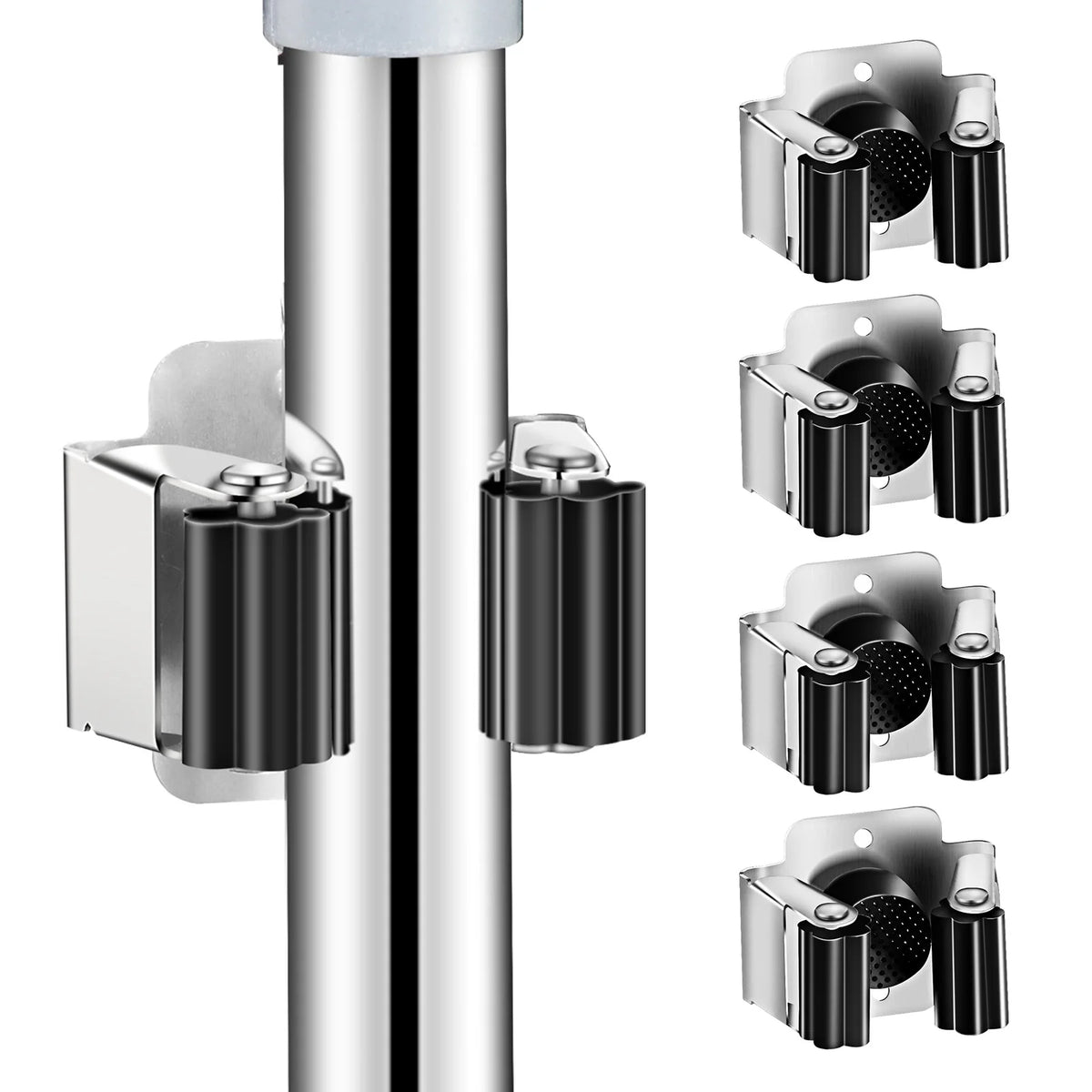 Stainless Steel Wall-Mounted Mop & Broom Clip Holder Rack Mop Broom Holder Babs