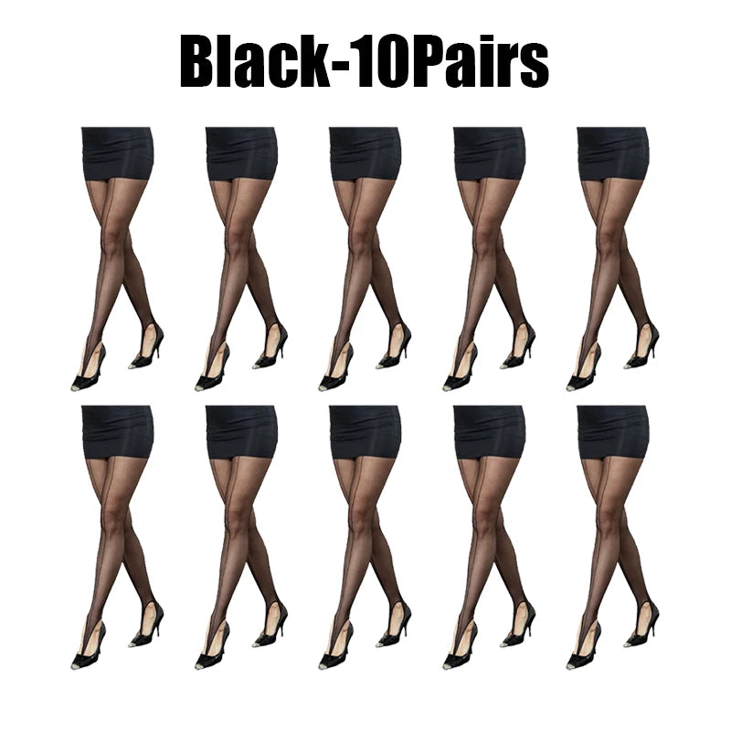 Sheer Anti-Run Black Pantyhose High Elastic Women's Tights Sheer Pantyhose Tights Babs Black 10Pairs One Size
