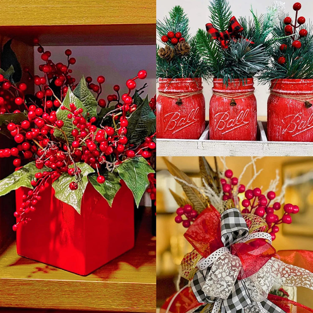 Artificial Holly Berry Branches – Christmas & Wedding Decor (5/10pc) Artificial Floral Branch Babs