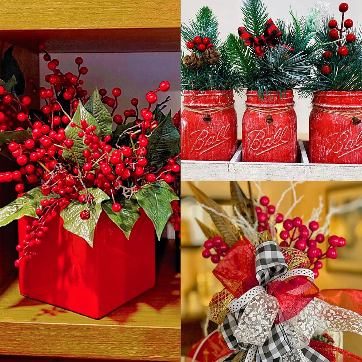 Artificial Holly Berry Branches – Christmas & Wedding Decor (5/10pc) Artificial Floral Branch Babs