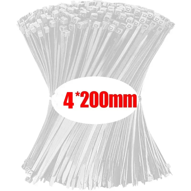 Black Nylon Self-Locking Cable Zip Ties Set – Fastening Straps Cable Zip Ties Babs White(3x200mm) 300pcs
