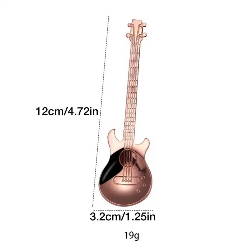 Guitar Shaped Stainless Steel Coffee Spoon – Multi-Color Teaspoon Novelty Kitchen Spoon Babs Rose Gold