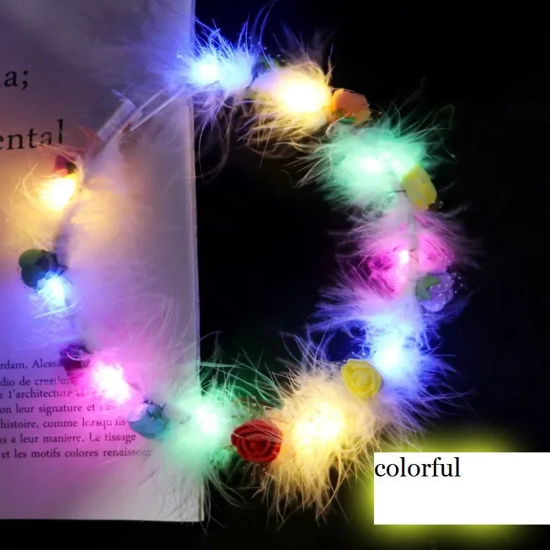 12-Pack LED Fairy Feather Rose Headbands – Glow Party Favors LED Party Headband Babs