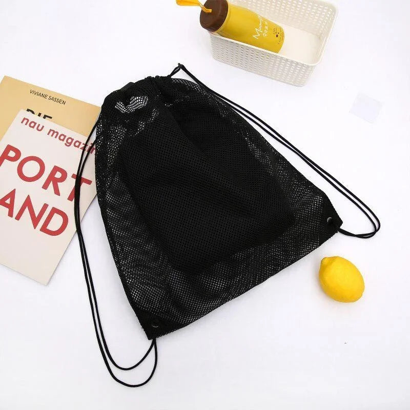 Drawstring Mesh Backpack – Gym, Sports & Beach Net Bag 40×45cm Mesh Drawstring Backpack Babs Black