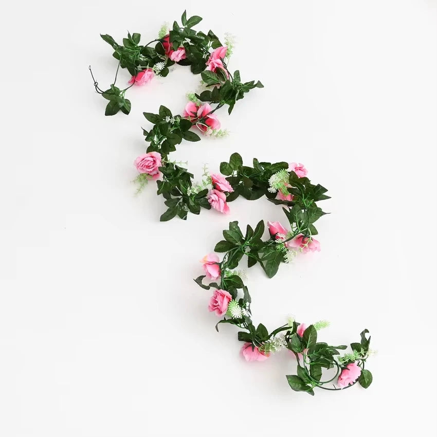 Artificial Rose Vine Garland 220cm – Silk Flower Wall Décor Artificial Flower Garland Babs Pink 1 pc