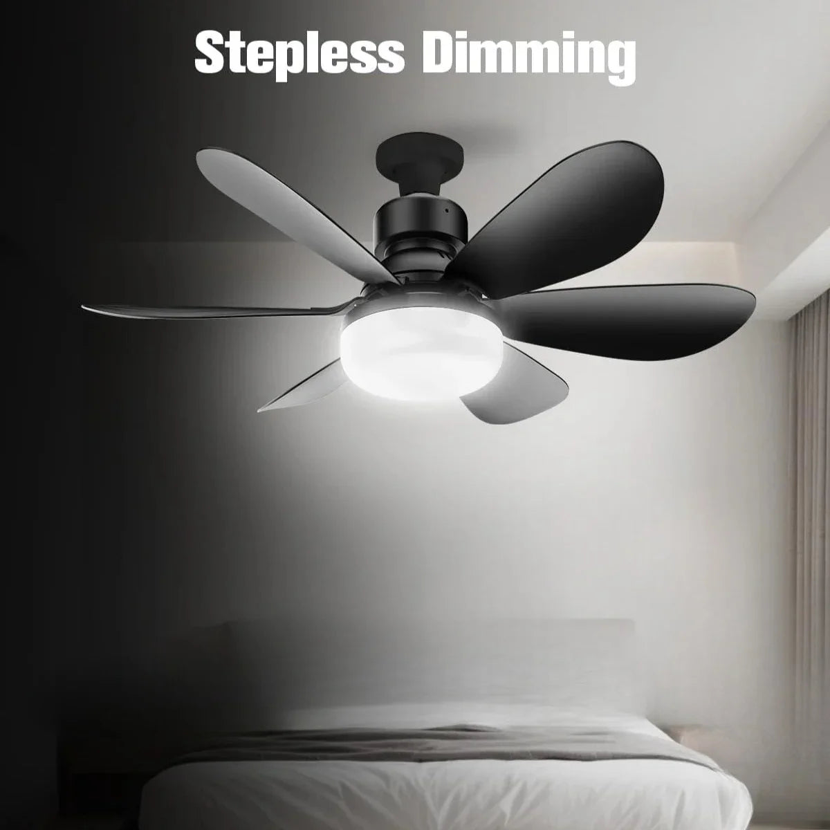 30W LED Ceiling Fan Light E27 Remote Control Dimmable LED Ceiling Fan Light Babs Black-52cm