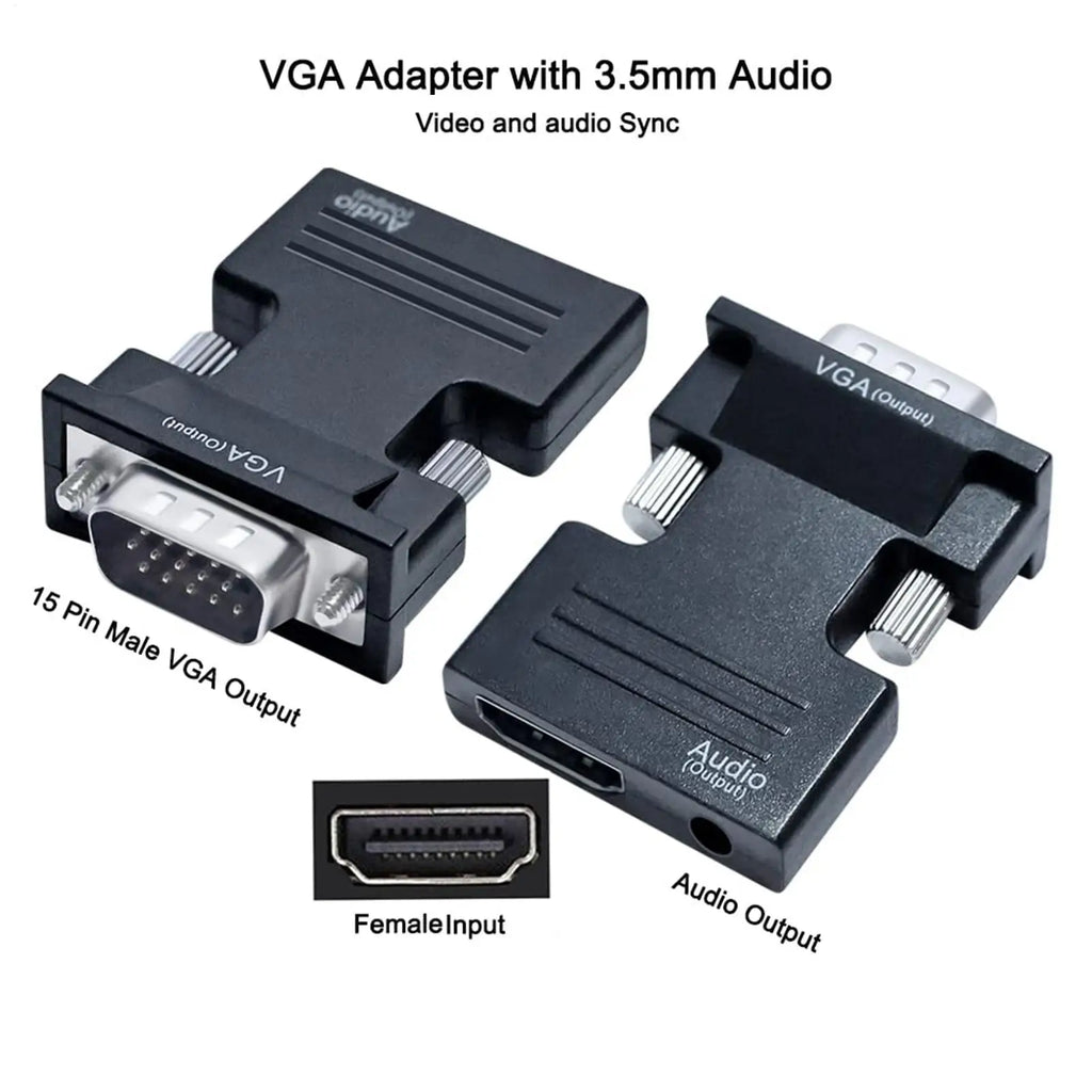 HDMI Female to VGA Male Adapter with Audio Cable – 1080p Video Display Adapter Babs