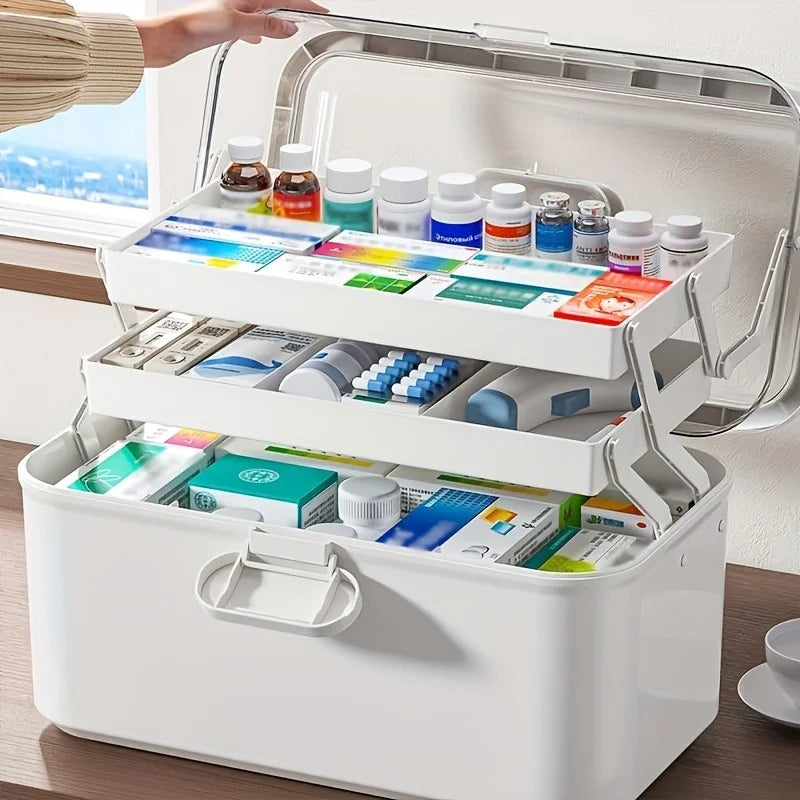 3-Tier Portable Medicine Organizer with Leather Handle Medicine Organizer Babs