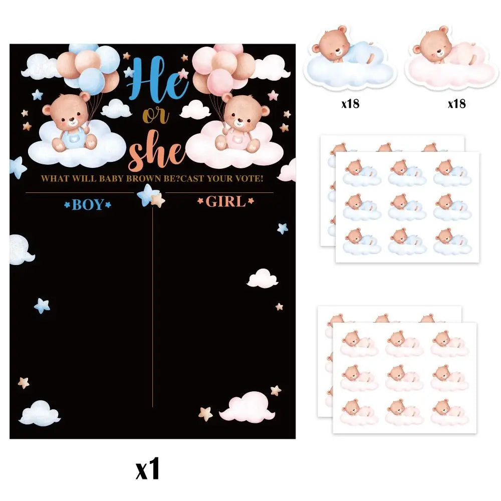 Gender Reveal Voting Game Poster Board with Stickers – He or She Party Game Poster Babs Black-D