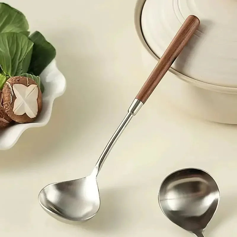 Vintage Stainless Steel Soup Ladle with Wooden Handle Soup Ladle Babs
