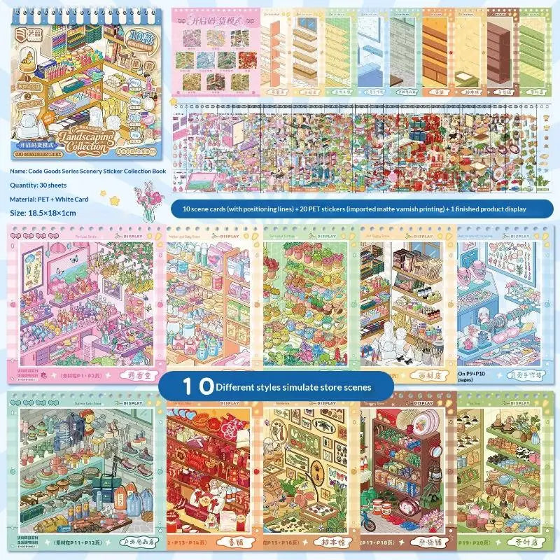 3D Shop Scene DIY Sticker Book – 10-in-1 Scrapbook Album DIY Craft Sticker Book Babs