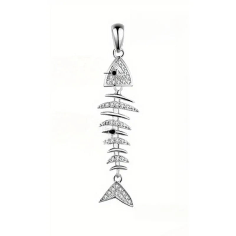Fish Bone Pendant Necklace – Cubic Zirconia for Women Pendant Necklace Babs 1pc