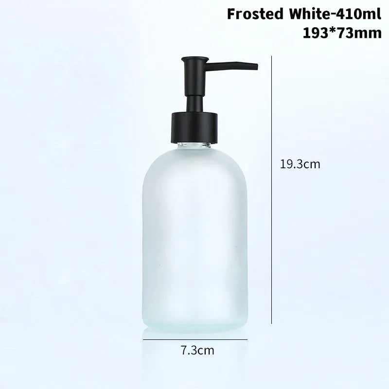 Glass Soap Dispenser Bottle 410ml – Refillable Press Pump Soap Dispenser Bottle Babs Frosted White Glass