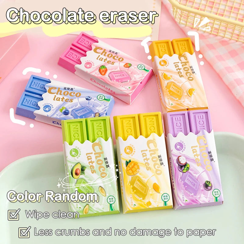 Kawaii Chocolate Design Large Rubber Eraser – Fun Stationery Novelty Pencil Eraser Babs 3PCS