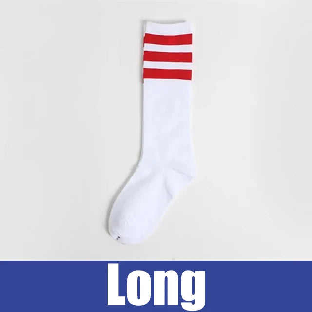 Three Stripes Cotton Crew Socks – Retro Hip Hop Skate Style Cotton Crew Socks Babs long One Size
