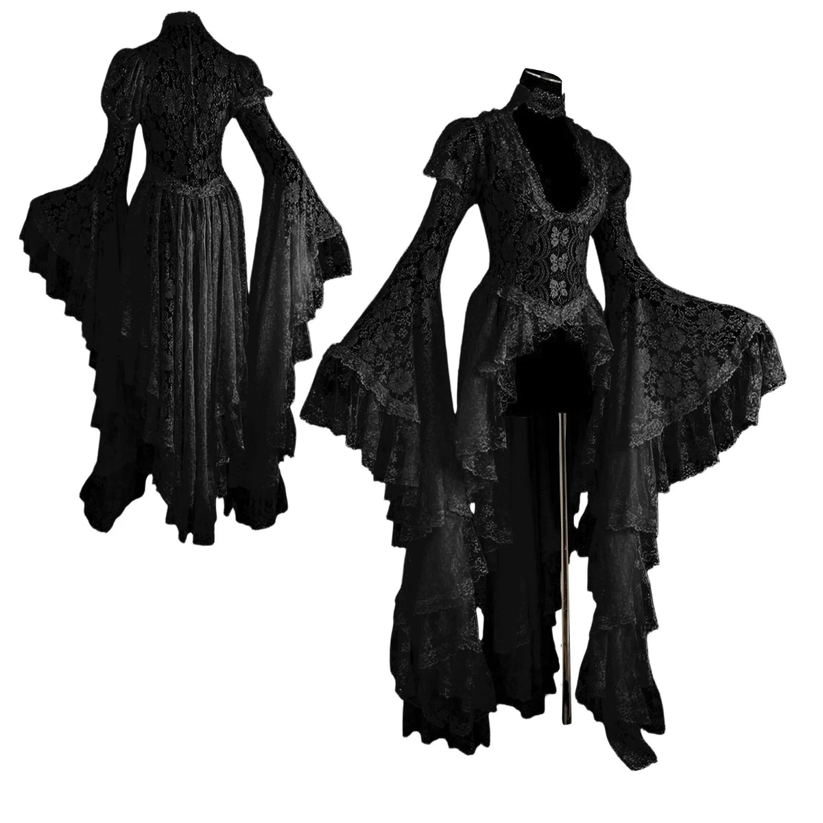 Women's Gothic Halloween Witch Maxi Dress | Medieval Cosplay Gothic Cosplay Dress Babs Black XXXXXL
