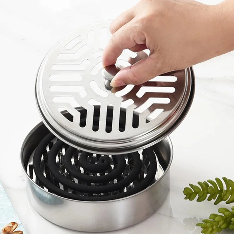 Stainless Steel Mosquito Coil Holder Round Tray with Cover Mosquito Coil Holder Babs