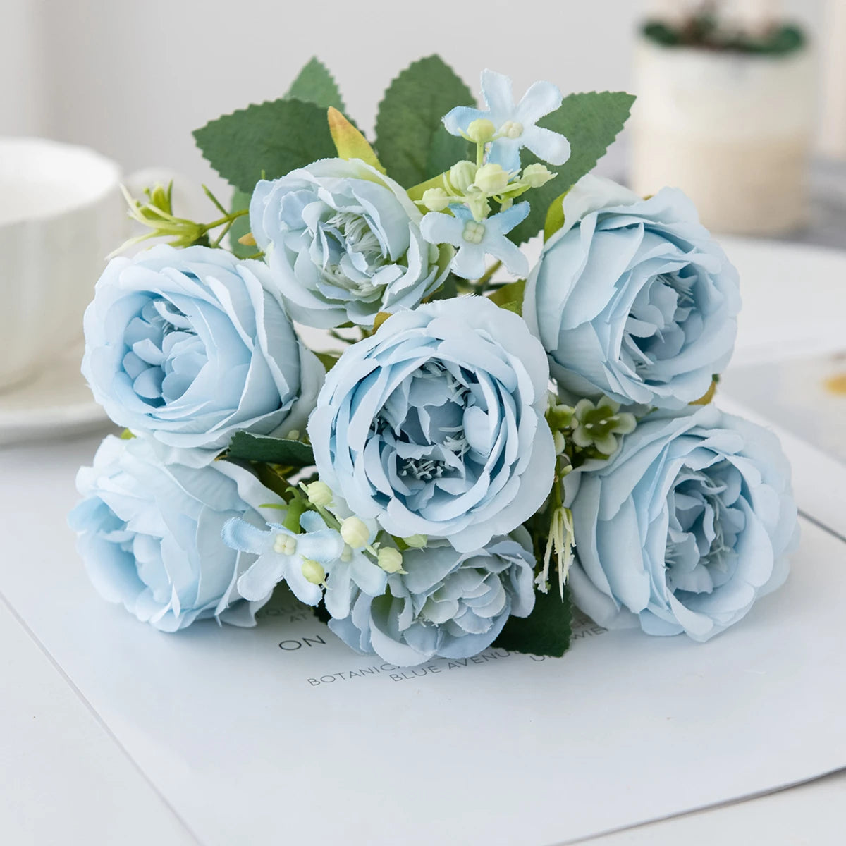 Silk Peony Bouquet – Artificial Flowers for Home & Wedding Artificial Flower Bouquet Babs (Blue) 1 pc