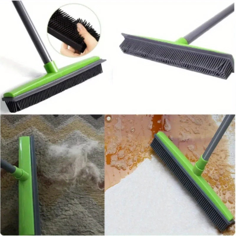 Pet Hair Rubber Broom & Squeegee – Multi-Surface Floor Brush Pet Hair Broom Babs
