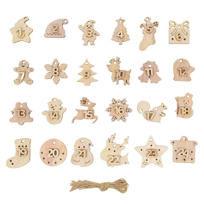 Christmas Advent Calendar Wooden Pendant Tags 1-24 Countdown Advent Calendar Tags Babs SetA other
