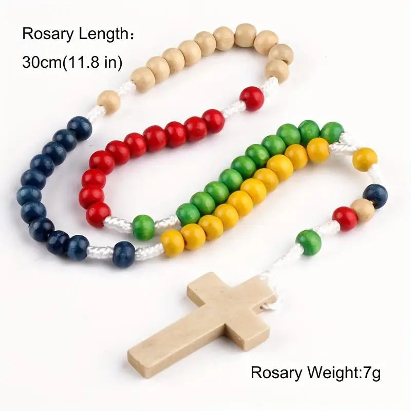 Natural Wood Bead Catholic Rosary Cross Necklace – Women Rosary Necklace Babs