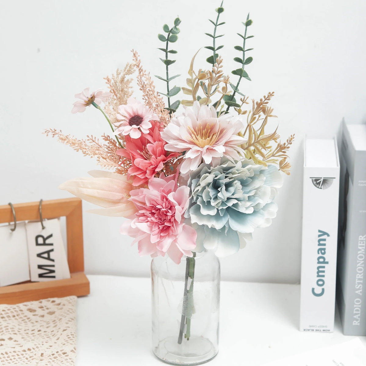 Silk Artificial Peony, Daisy & Eucalyptus Flowers – 39cm Artificial Silk Flowers Babs
