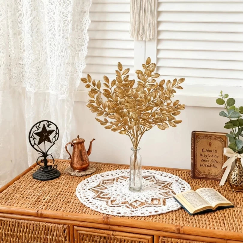 10Pcs Artificial Golden Leaf Branches for Wedding & Home Decor Artificial Leaf Branches Babs