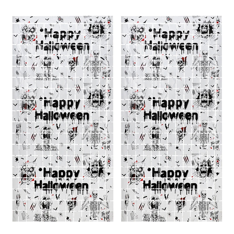 2M Halloween Skull Skeleton Foil Curtain Backdrop & Photo Prop Halloween Party Backdrop Babs 2Pcs