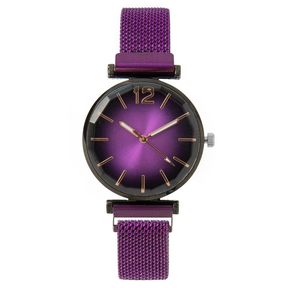 Women's Black Dial Quartz Watch – Ceramic Strap, Auto Date Ladies Quartz Watch Babs Purple