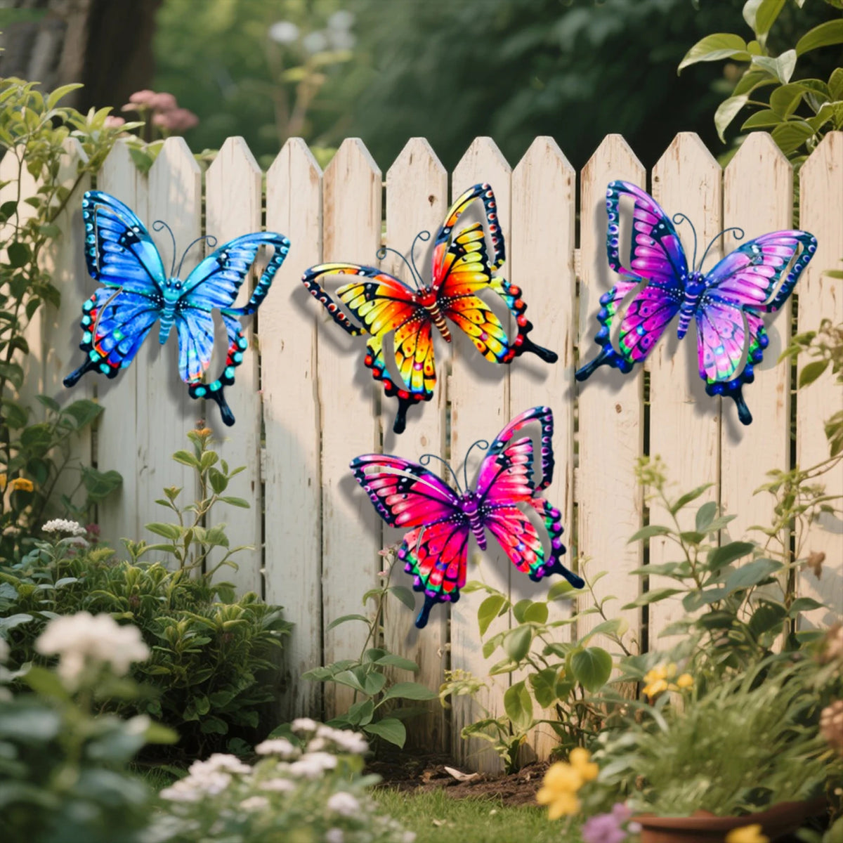 4pcs Iron Butterfly Wall Decor – Painted Metal Garden Art Set Metal Wall Art Babs A One Size