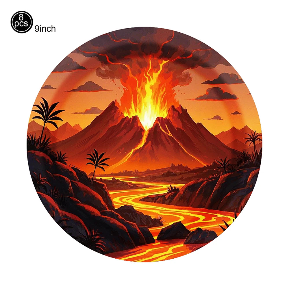 Volcano Theme Party Tableware Set – 5th Birthday Decorations Party Tableware Set Babs 9inch plate
