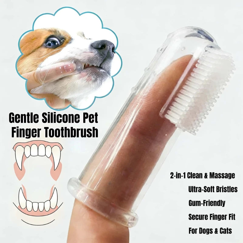 BPA-Free Silicone Pet Finger Toothbrush for Dogs & Cats Pet Finger Toothbrush Babs Clear 3pcs