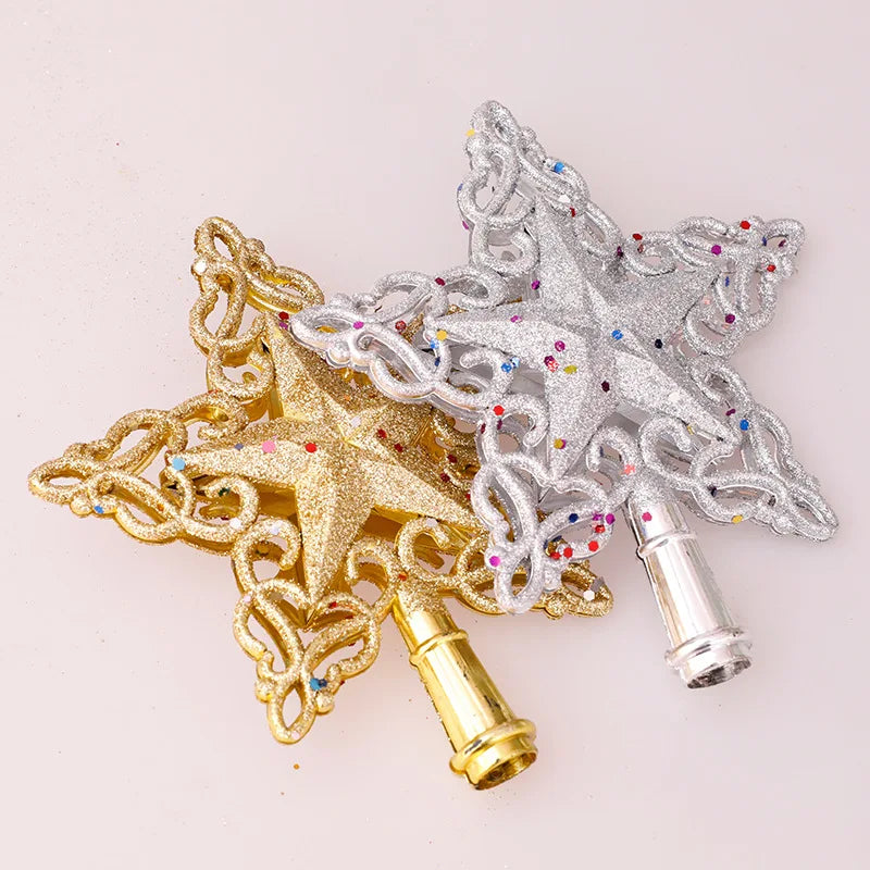 Christmas Tree Star Topper – Glitter Gold & Silver Snowflake Christmas Tree Topper Babs