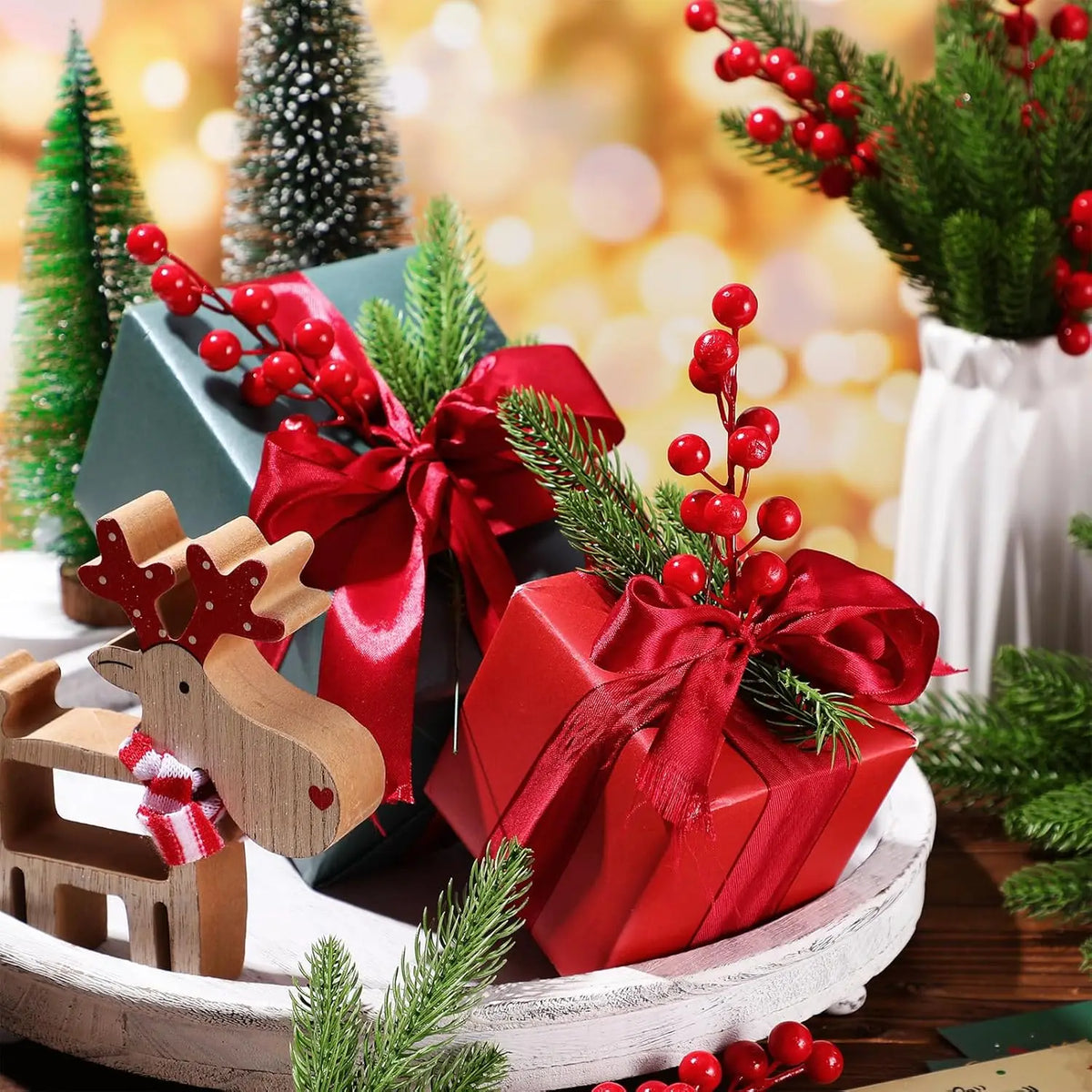 Artificial Pine Holly Berry Branch Combo – Christmas Wreath Decor Artificial Holiday Branches Babs