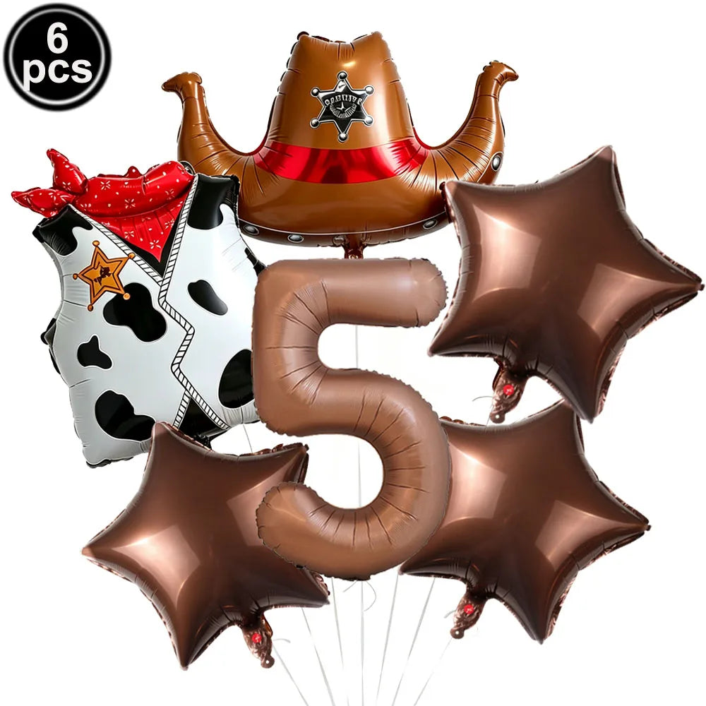 Western Cowboy Foil Balloon Set – 6pc Birthday Party Decor Party Foil Balloons Babs Marble As pictures show