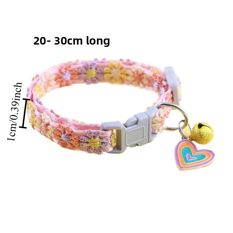 Adjustable Cat Collar – Lace Flower, Bell & Alloy Pendant Pet Collar Babs