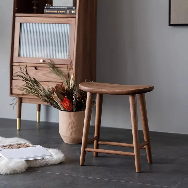 Nordic Solid Walnut Wood Dresser Stool – Modern Bedroom Seat Solid Wood Stool Babs