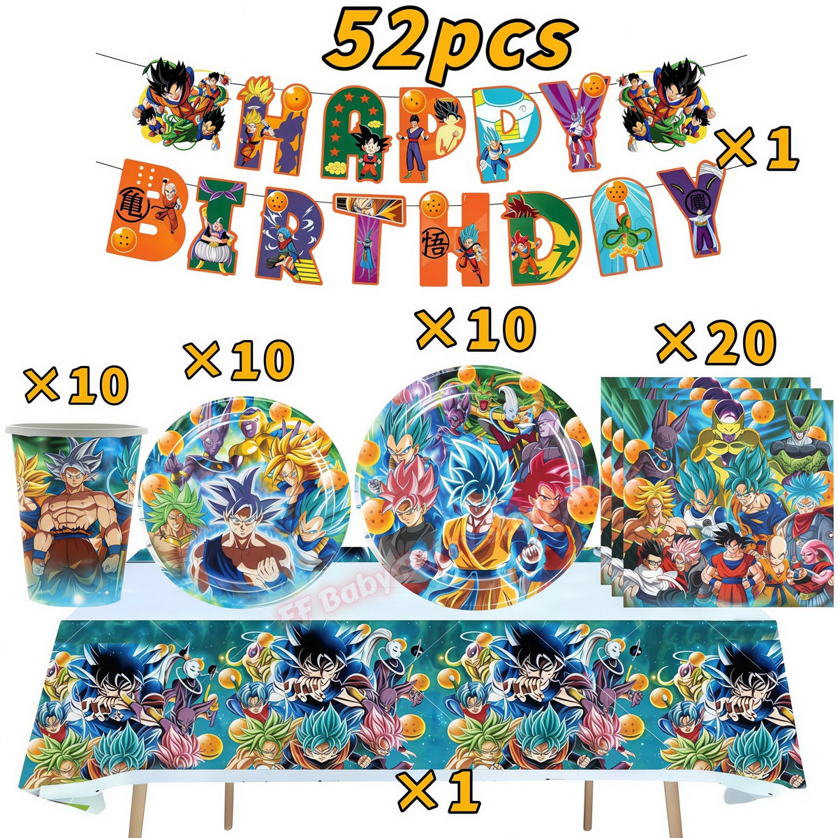 Dragon Ball Z Birthday Party Supplies – Goku Plates & Balloons Party Decoration Set Babs 52pcs
