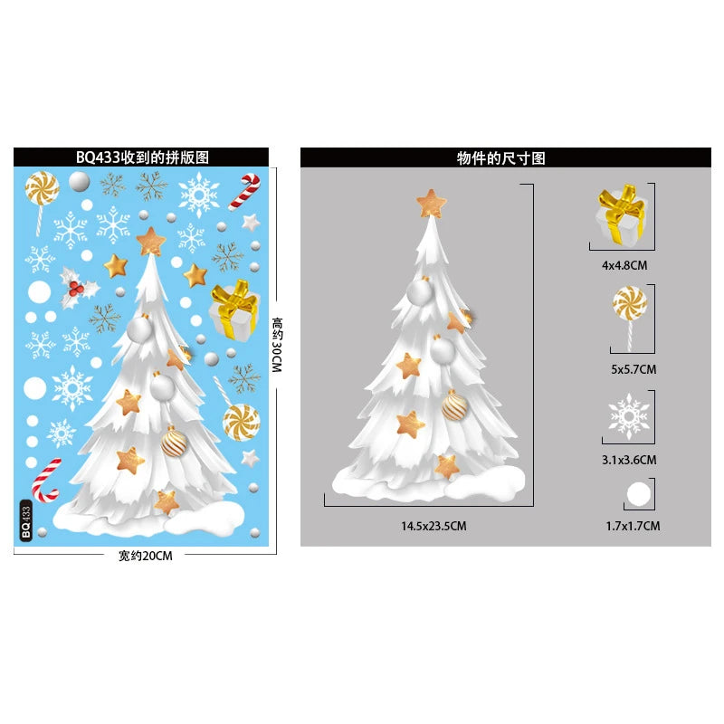 Christmas Window Stickers Santa Snowman Static Glass Decals Holiday Window Stickers Babs 1pcs D