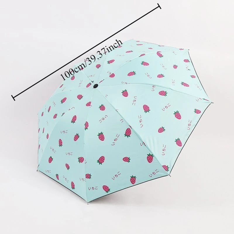 Strawberry Folding Umbrella UPF40+ UV Protection – 3-Fold Compact Folding UV Umbrella Babs