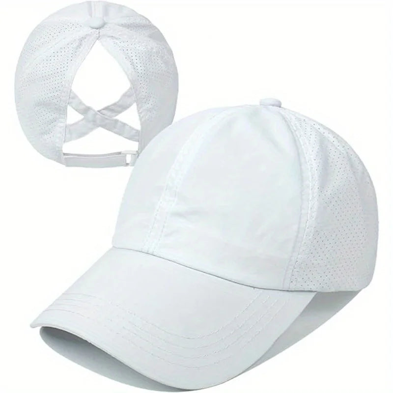 Quick-Dry Unisex Baseball Cap with Ponytail Hole | Sun Hat Baseball Cap Babs WHITE