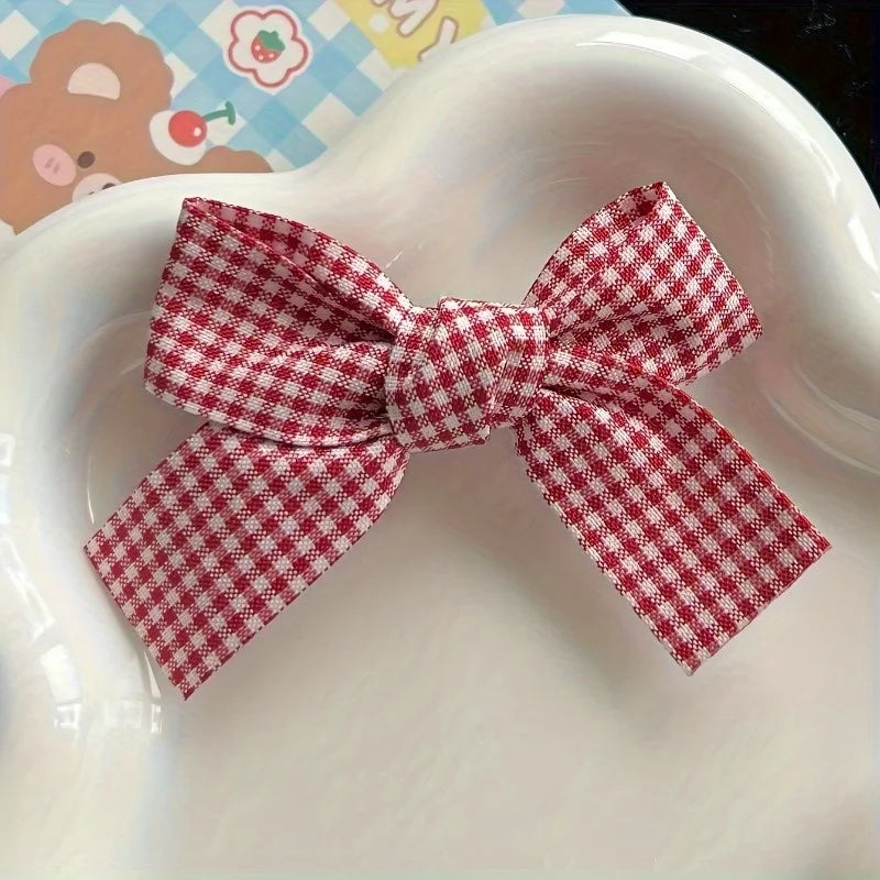Red & White Checkered Bow Hair Clips – Polyester Hairpins Bow Hair Clips Babs