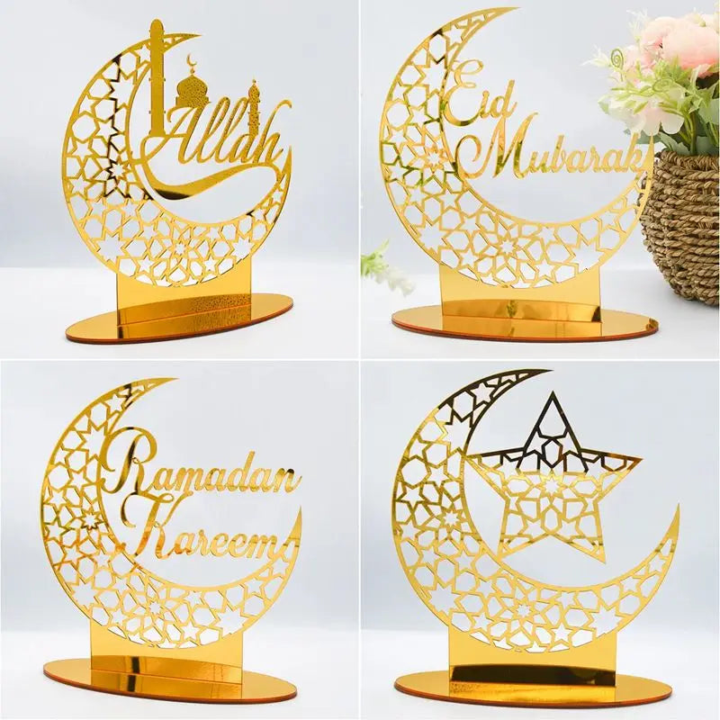 Ramadan Kareem Acrylic Ornament – Eid Mubarak Golden Moon Decor Acrylic Holiday Ornament Babs